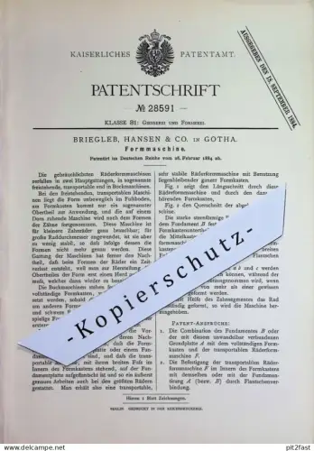 original Patent - Briegleb, Hansen & Co. , Gotha | 1884 | Formmaschine | Form , Formen , Gießerei | Räder