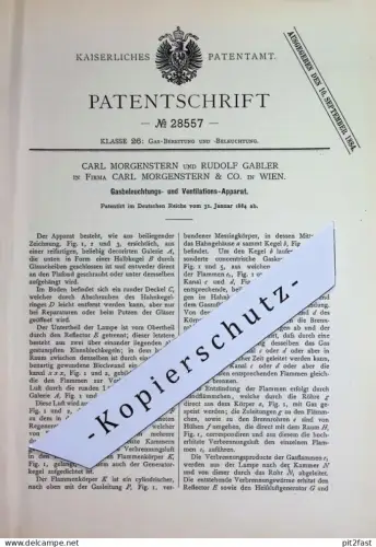 original Patent - Carl Morgenstern , Rudolf Gabler | Wien Österreich | 1884 | Apparat zur Gasbeleuchtung u. Ventilation