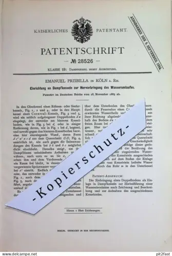 original Patent - Emanuel Przibilla , Köln / Rhein | 1883 | Dampfkessel | Wasserkessel | Cornwall !!