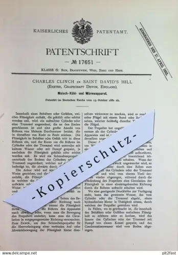 original Patent - Charles Clinch , Saint David's Hill , Exeter , Devon , England | 1881 | Maisch- Kühl- u. Wärmeapparat