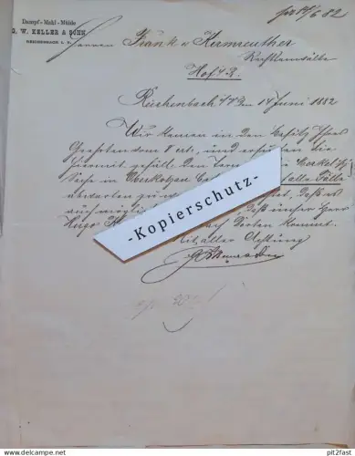 Dampf- & Mahlmühle in Reichenbach i.V. , 1882 , Keller & Sohn , altes Dokument mit Telegramm , Oberkotzau !!