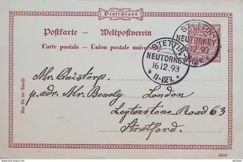 Stettin - Neutorney i. Pommern , 1893 , alte Postkarte nach London !!