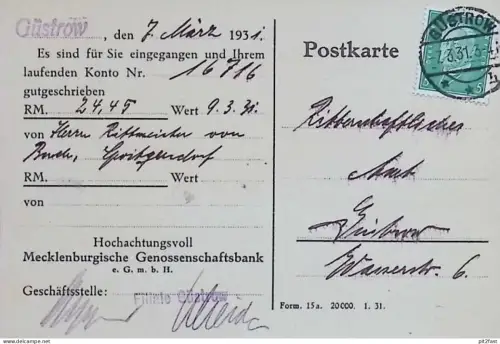 Rittmeister von Buch , 1931 , Ritterschaftliches Amt , Güstrow i. Mecklenburg , Ganzsache !!