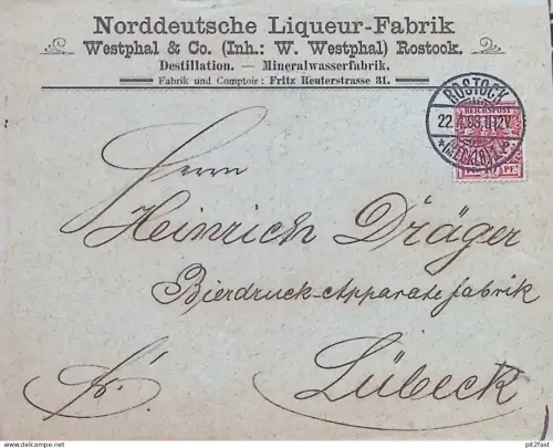 Norddeutsche Liqueur-Fabrik in Rostock , 1908 , Heinrich Dräger - Bierdruck-Apparate in Lübeck , Brauerei !!