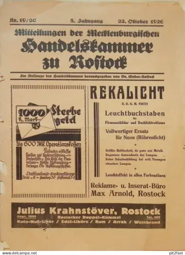 Handelskammer zu Rostock , 1926 , Broschüre , Reklame , Werbung , Mecklenburg !!