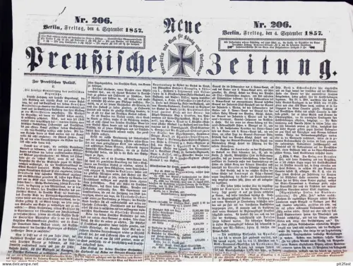Preußische Zeitung , 1857 , Preußen , Armee , Politik , Reklame !!