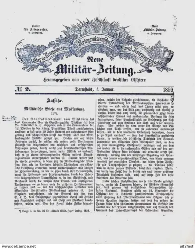 Militär-Zeitung , 1859 , Darmstadt , Briefe aus Mecklenburg , Handfeuerwaffen , Gesellschaft deutscher Offiziere !!