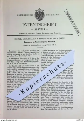 original Patent - Mayer , Langfelder & Hammerschlag , Wien , Österreich | 1881 | Maschine zur Teppichreinigung | Teppich