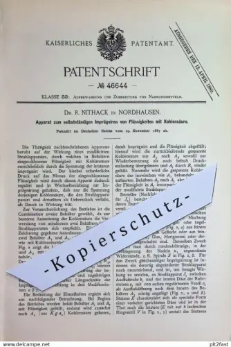 original Patent - Dr. R. Nithack , Nordhausen | 1887 | Imprägnieren von Flüssigkeiten mit Kohlensäure | Lebensmittel