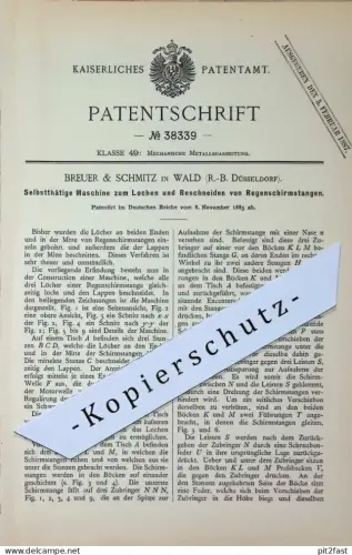 original Patent - Breuer & Schmitz , Wald / Düsseldorf | 1885 | Lochen & Beschneiden v. Regenschirmstangen | Regenschirm