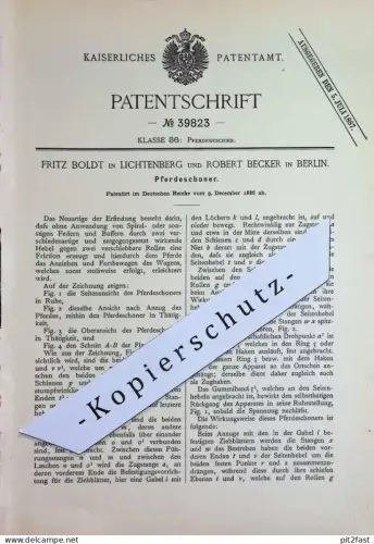 original Patent - Fritz Boldt , Lichtenberg | Robert Becker , Berlin | 1886 | Pferdeschoner | Pferdegeschirr | Pferde