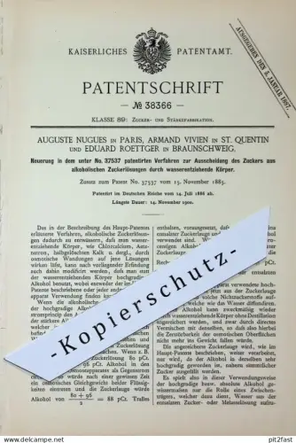 original Patent - Auguste Nugues , Paris | Armand Vivien , St. Quentin | Eduard Roettger , Braunschweig | 1886 | Zucker