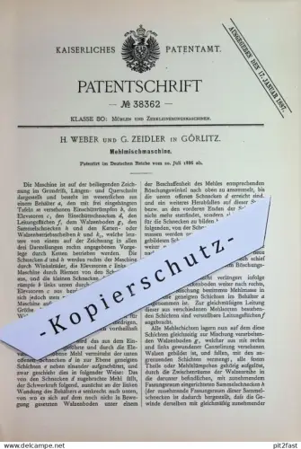 original Patent - H. Weber , G. Zeidler , Görlitz | 1886 | Mehlmischmaschine | Mehl - Mischmaschine | Mühle , Mühlen
