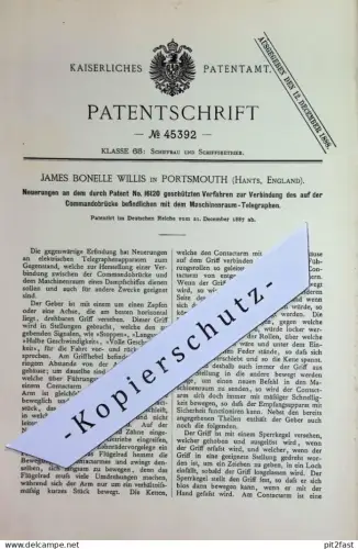 original Patent - James Bonelle Willis , Portsmouth , Hants , England | 1887 | Telegraph | Telegraphy | Schiffbau Schiff