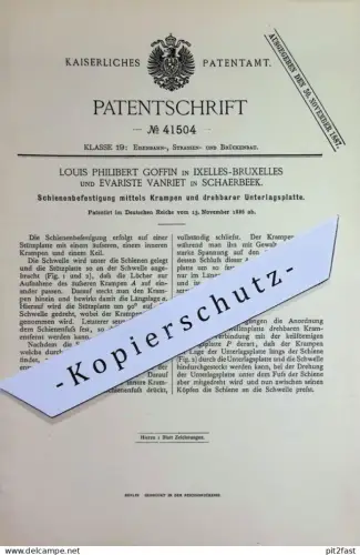 original Patent - Louis Philibert Goffin , Ixelles Bruxelles | Evariste Vanriet , Schaerbeek , Belgien | 1886 | Schienen