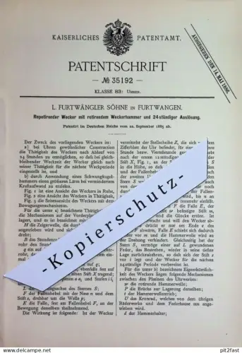 original Patent - L. Furtwängler Söhne , Furtwangen | 1885 | Repetierender Wecker | Uhr , Uhrwerk , Uhrmacher , Uhren