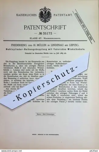original Patent - Frederking , H. Müller , Leipzig / Lindenau | 1885 | Reibungskupplung | Kupplung , Eisenbahn