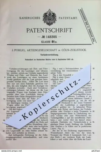 original Patent - J. Pohlig Aktiengesellschaft , Köln / Rhein , Zollstock | 1902 | Verladevorrichtung | Verladung | Last