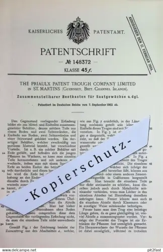 original Patent - The Priaulx Patent Trough Comp. Ltd , St. Martins , Guernsey , Brit. Ch. Islands | 1902 | Beetkasten