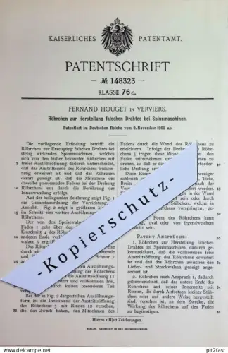 original Patent - Fernand Houget , Verviers , Belgien | 1902 | Röhrchen für Spinnmaschinen | Spinnrad , Spinnen , Weben