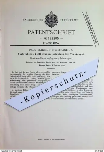 original Patent - Paul Schmidt , Meerane i. S. | 1900 | Zerteilungseinrichtung für Trockengut | Trocknung , Trockengut