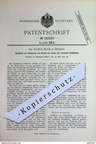 original Patent - Dr. Julius Bueb , Dessau | 1900 | Gewinnung von Cyanid aus Gasen der Destillation | Chemie | Gas Gase