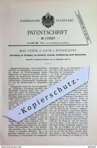 original Patent - Max Gehre , Düsseldorf / Rath | 1898 | Erzeugung von Kraftäußerung durch Meereswellen | Wasserkraft !!