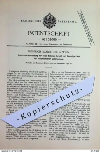 original Patent - Heinrich Schneider , Wien , Österreich | 1897 | Schaltung für Fahrrad - Antrieb mit Umlaufgetriebe !!