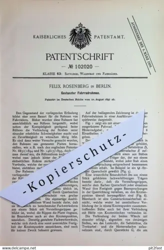 original Patent -  Felix Rosenberg , Berlin | 1897 | Gestanzter Fahrradrahmen | Fahrrad - Rahmen | Fahrräder | Wagenbau