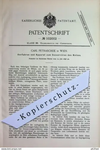 original Patent - Carl Petraschek , Wien , Österreich | 1891 | Konservieren von Holz | Holzbearbeitung | Tischler