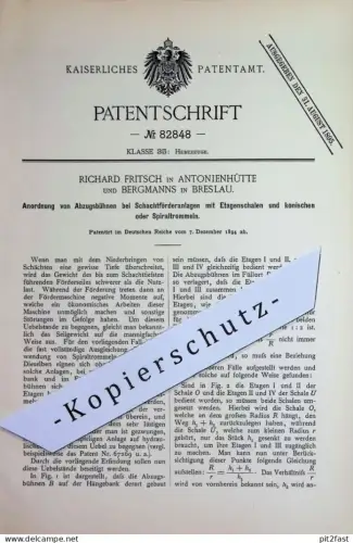 original Patent - Richard Fritsch , Antonienhütte | Bergmanns , Breslau | 1894 | Abzugsbühnen bei Schachtförderanlagen