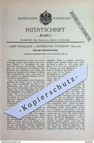 original Patent - James Wheeldon , Brinnington , Stockport , England | 1894 | Rotierendes Holzhobelwerkzeug | Holz Hobel