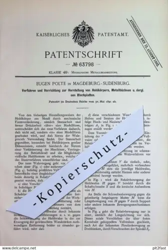 original Patent - Eugen Polte , Magdeburg / Sudenberg | 1891 | Hohlkörper , Metallbüchse aus Blechplatten | Metall Blech