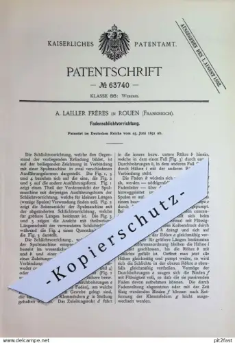 original Patent - A. Lailler Frères , Rouen , Frankreich | 1891 | Fadenschlichtvorrichtung | Schlichtvorrichtung | Spule