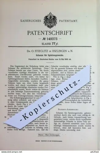 original Patent - Dr. O. Stieglitz , Esslingen a. N. | 1903 | Schanze für Spielzeugzwecke | Spiel , Spielzeug , Sport !!