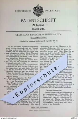 original Patent - Grossmann & Pfander , Zuffenhausen | 1902 | Rundstabfräsmaschine | Fräsmaschine , Fräse , Holz !!!