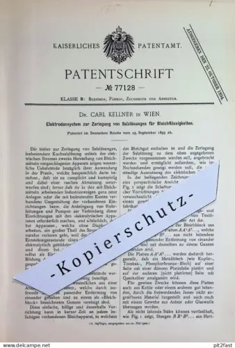 original Patent - Dr. Carl Kellner , Wien , Österreich | 1893 | Elektrodensystem | Salzlösung , Bleiche