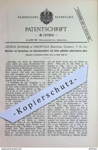 original Patent - George Dunham , Unionville , Hartford , Connecticut USA | 1898 | Schraubenmuttern | Schraube - Mutter