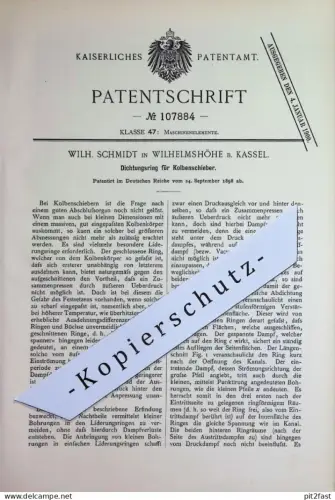 original Patent - Wilh. Schmidt , Kassel / Wilhelmshöhe | 1898 | Dichtungsring f. Kolbenschieber | Dampfmaschine , Motor