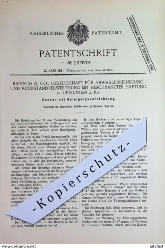 original Patent - Riensch & Co. GmbH Abwasserreinigung & Rückstandverwertung Uerdingen a. Rh. | 1899 | Rechen !