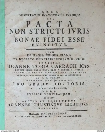 Dissertation / Doktorarbeit - 1765 , Johannes Christianus Lichotius in Halle , Magdeburg !!