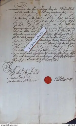 Rostock i. Mecklenburg , 1758 , altes Dokument Adel , Baron von Nettelbladt , Major und Kommandeur Battaillon , Militär