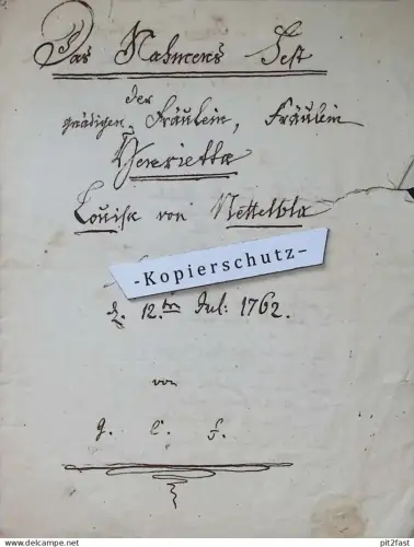 Namens-Fest von Henrietta Louise von Nettelbladt , 1762 , Adel , Mecklenburg , Wetzlar !!