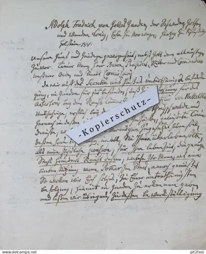 Dokument - Adolph Friedrich v. Mecklenburg , Baron von Nettelbladt , 1761 , Wetzlar  !!