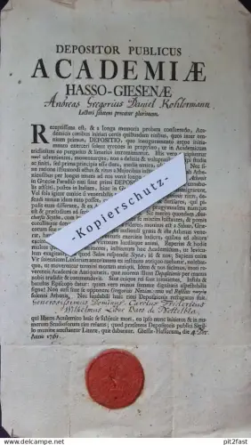 Dokument - Baron von Nettelbladt , 1761 , Andreas Gregorius Kohlermann , Rostock , Mecklenburg , Siegel !!