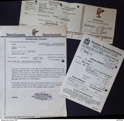 Dokumente Alfred Zeibe in Hermsdorf b. Dresden , 1939 , Versicherung , Ernst Nitsche in Weixdorf , Max Fuchs in Radeberg