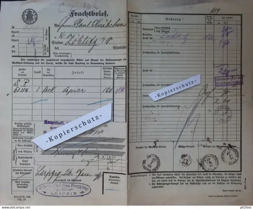 Frachtbrief - Paul Knäbchen in Zöblitz b. Marienberg , 1898 , Eisenbahn , J.C. Freygang in Leipzig !!