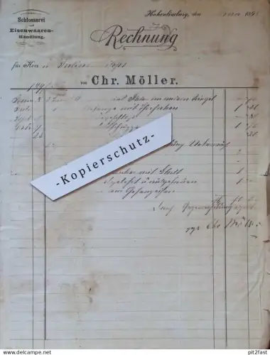Schlosserei - Chr. Möller in Hohenlimburg , 1898 , alte Rechnung / Dokument !!