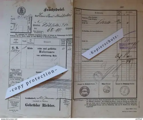 Frachtbrief - Paul Knäbchen in Zöblitz b. Marienberg , 1898 , Eisenbahn , Gerb. Richter in Leubsdorf !!