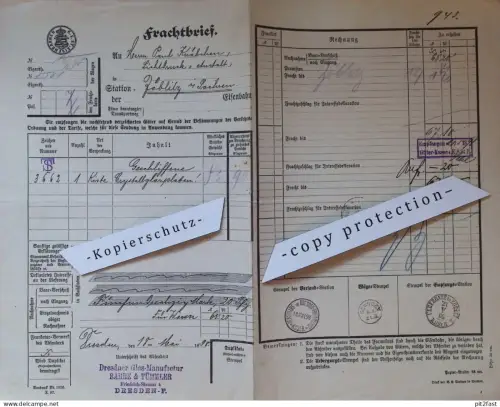 Frachtbrief - Paul Knäbchen in Zöblitz b. Marienberg , 1898 , Eisenbahn , Sahre & Tümmler in Dresden , Glas Manufactur !